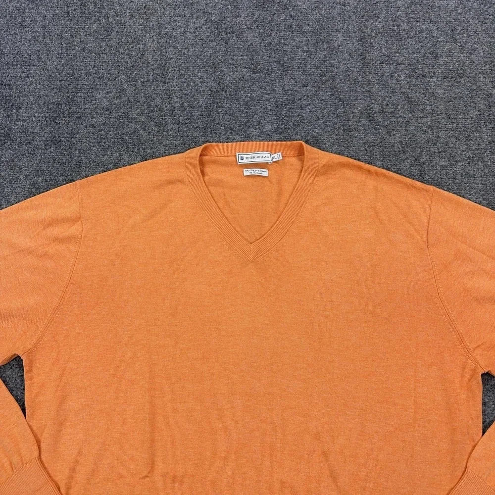 Peter Millar Sweater Mens XL Orange V Neck Silk Cotton Cashmere Knit Pullover